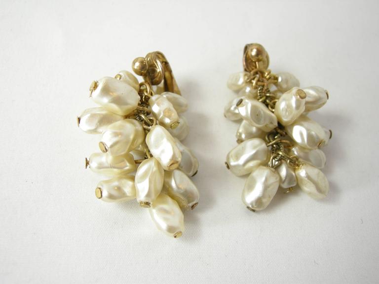 Vintage Early Miriam Haskell Multi Pearl Dangle Clip On Earrings at 1stDibs
