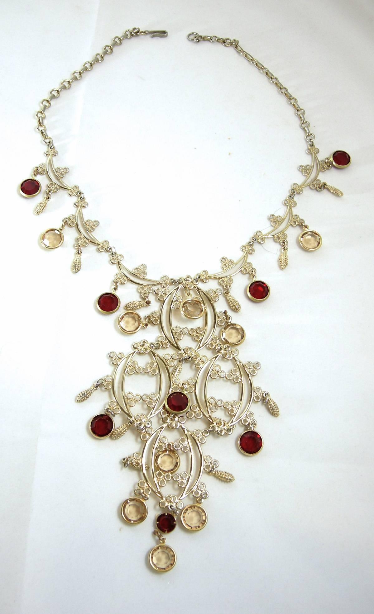 Women's Vintage Hobe Crystal Huge Bib Necklace And Earring Set