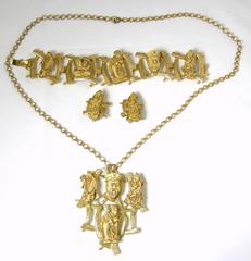 Vintage Carved Gods of Fortune Buddha Good Luck Pendant, Bracelet & Earrings