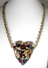 Vintage Art Deco 30s Czech Multi-Color Heart Pendant Necklace
