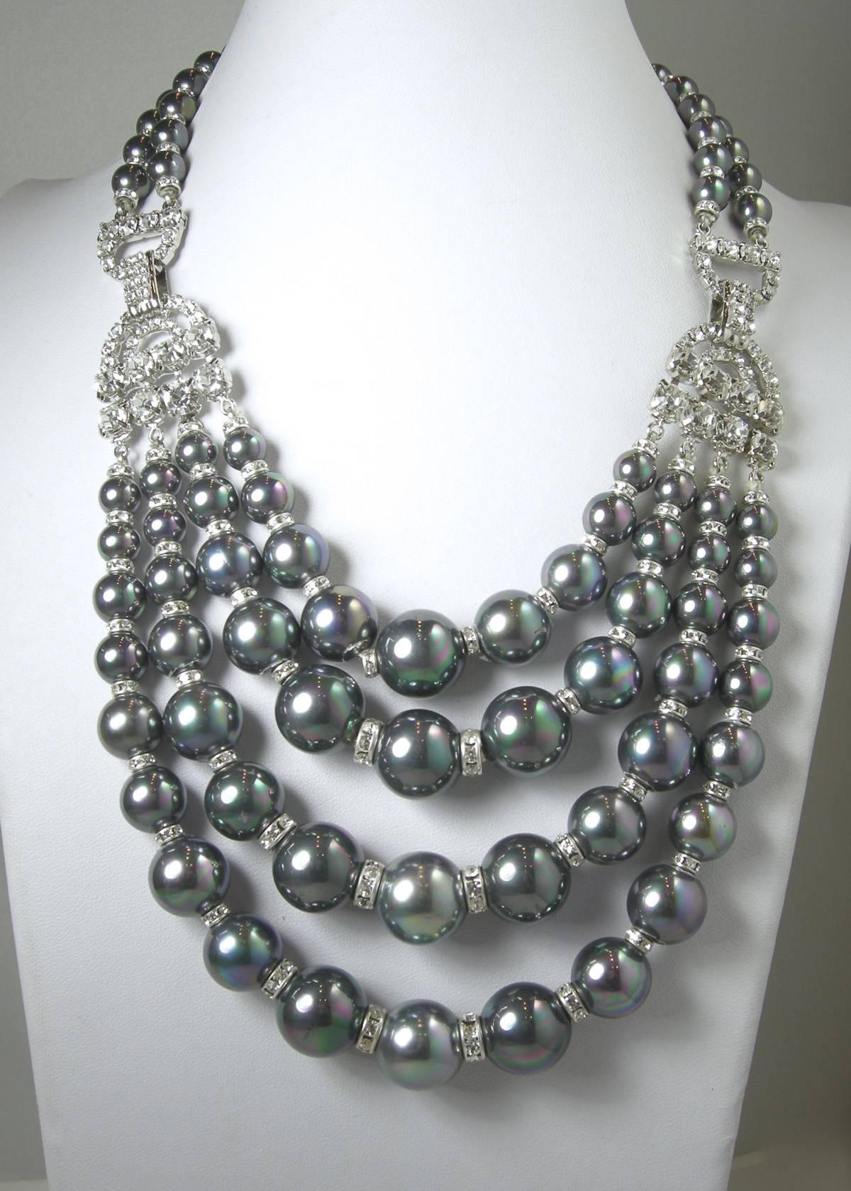 Women's One-Of-A-Kind Robert Sorrell Tahitian Pearl and Crystal Necklace Set For Sale