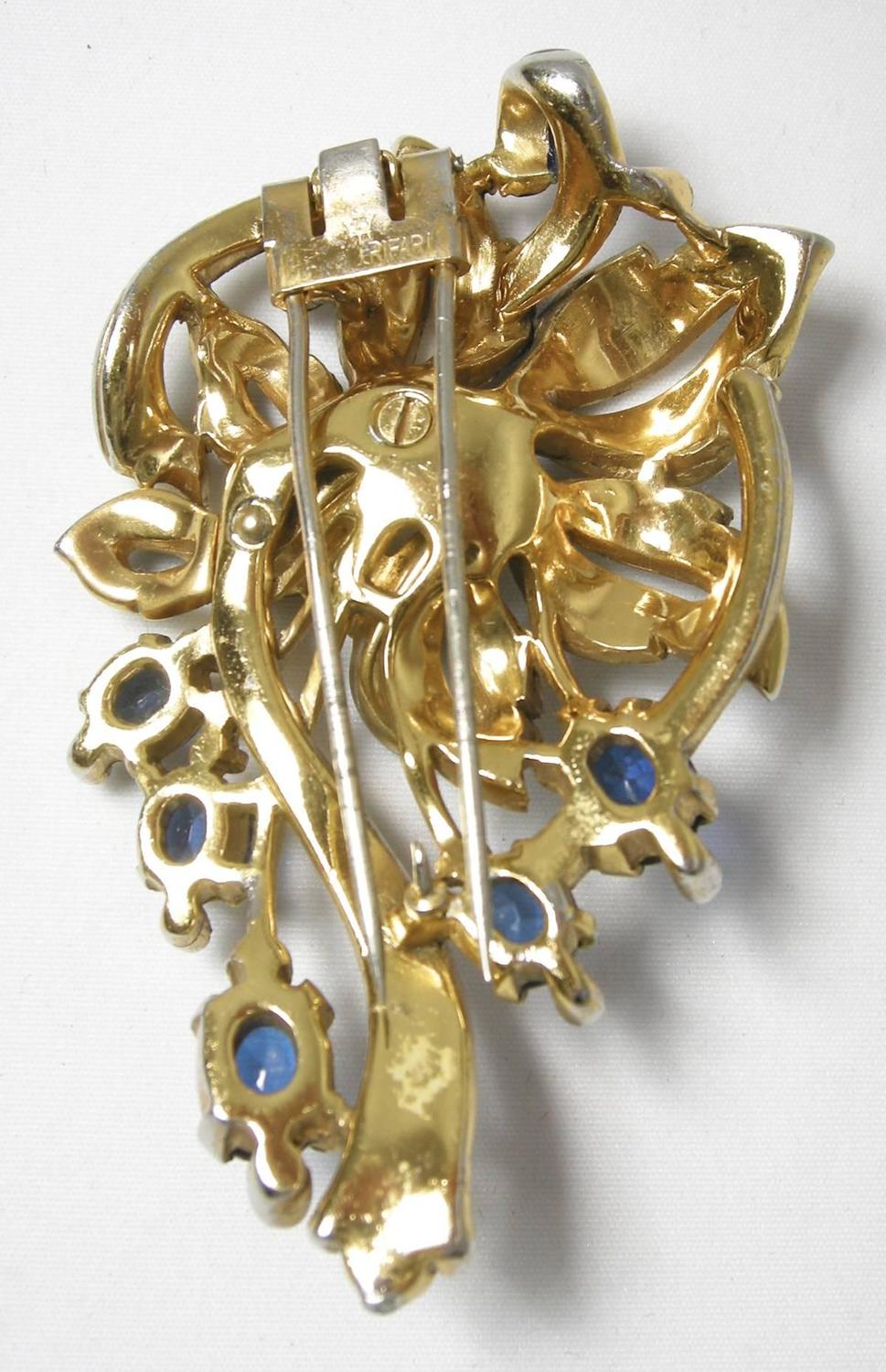 Rare Vintage 30s Signed Trifari Sapphire and Clear Rhinestone Sterling