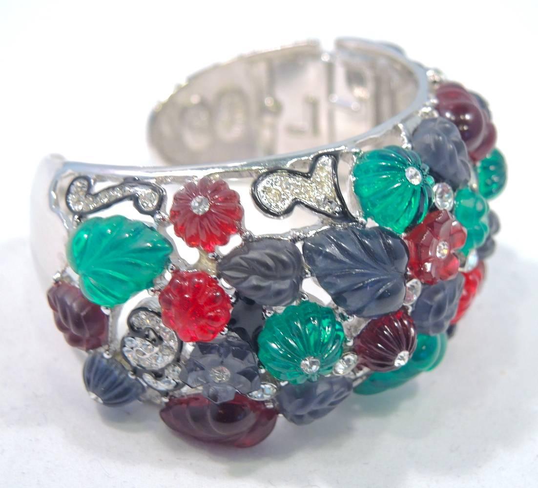  Kenneth J. Lane Fruit Salad and Rhinestone Bracelet In Excellent Condition For Sale In New York, NY