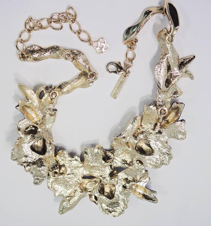 Collier Fantaisie Oscar De La Renta - Motif Floral, Doré à L'or Fin Et Cristal - Neuf Sans Emballage