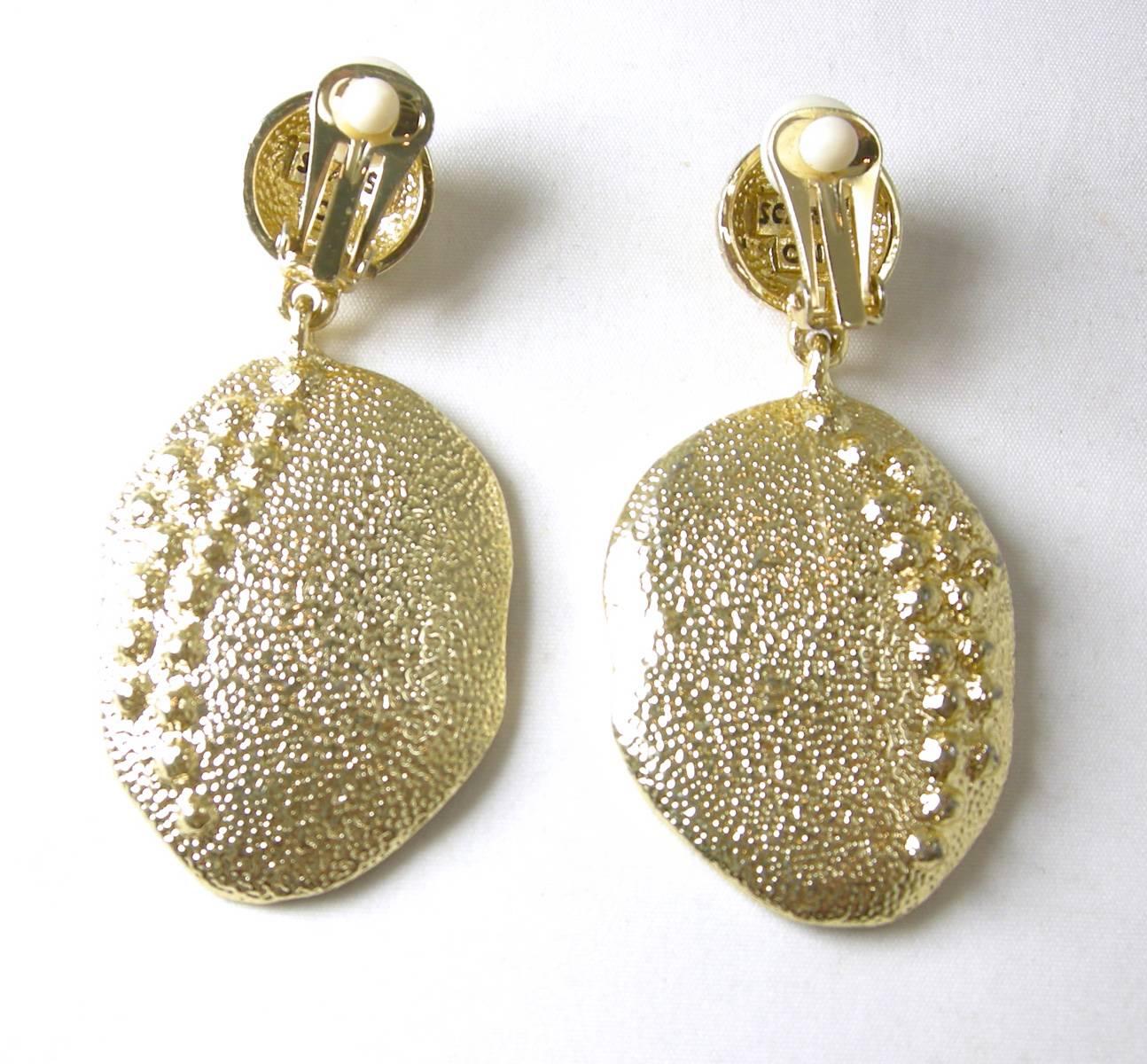 Vintage 1980s Scaasi Gold Drop Crystal Earrings In Excellent Condition In New York, NY