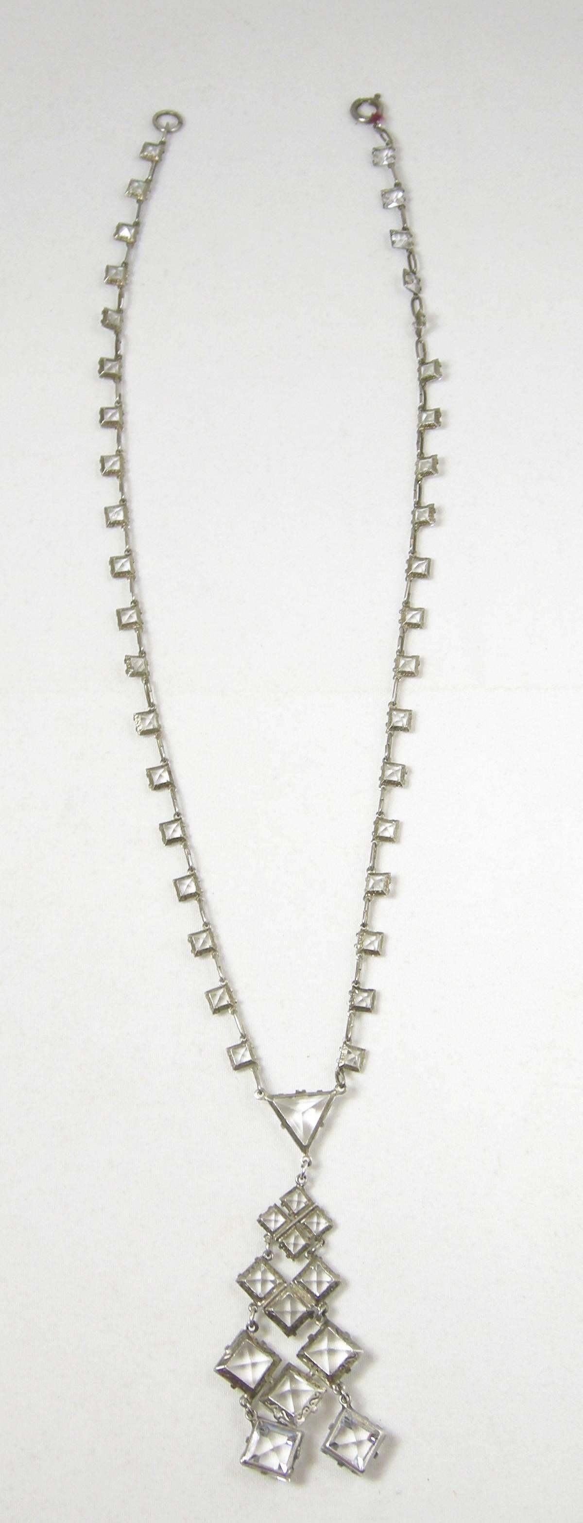Vintage 1920s Sterling Deco Crystal Necklace In Excellent Condition In New York, NY