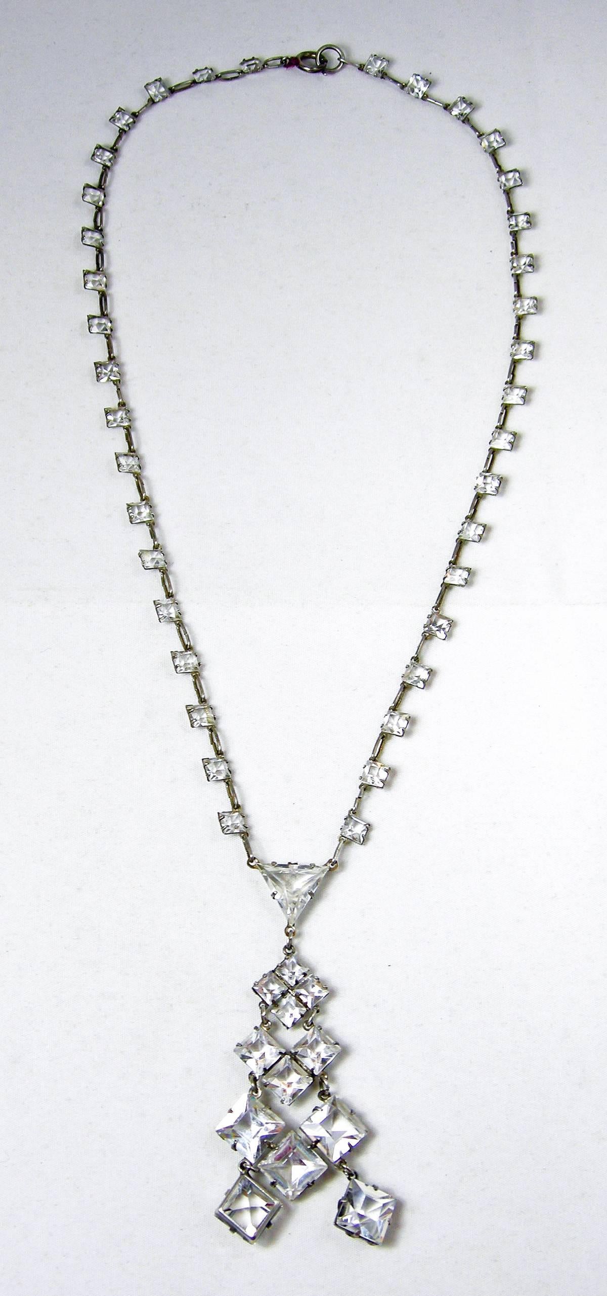 Women's Vintage 1920s Sterling Deco Crystal Necklace