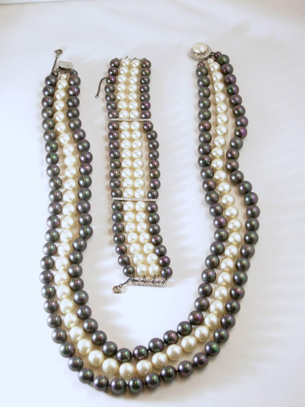 3 strand pearl necklace vintage