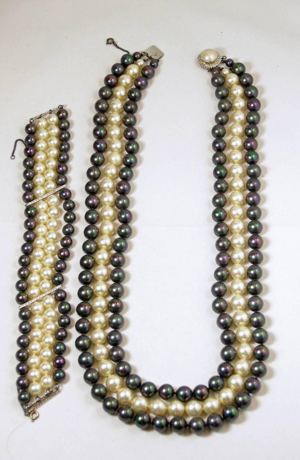 vintage 3 strand pearl necklace