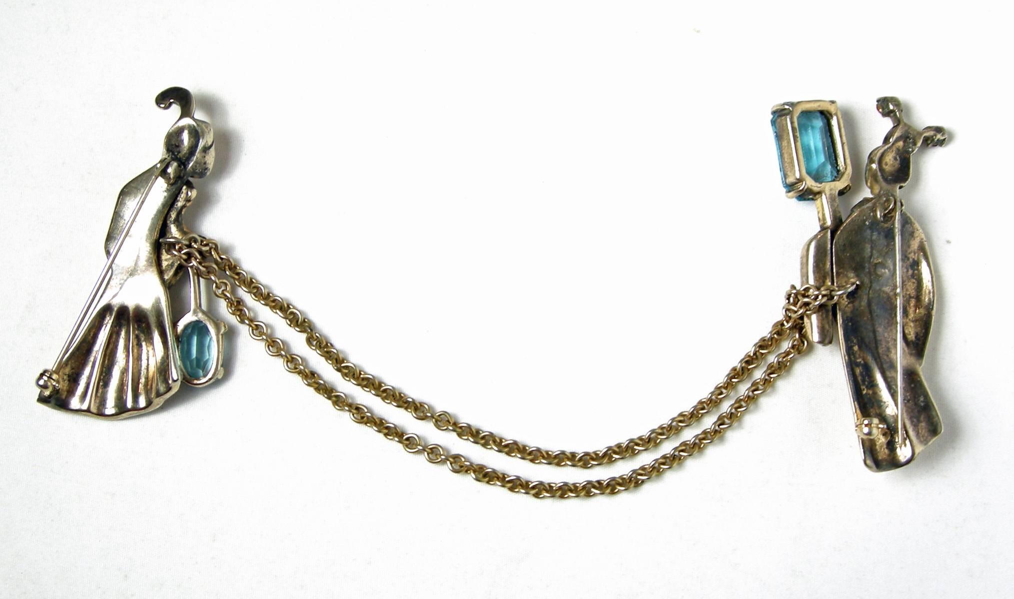 Vintage Rare Famous Coro Chatelaine Brooch In Excellent Condition In New York, NY