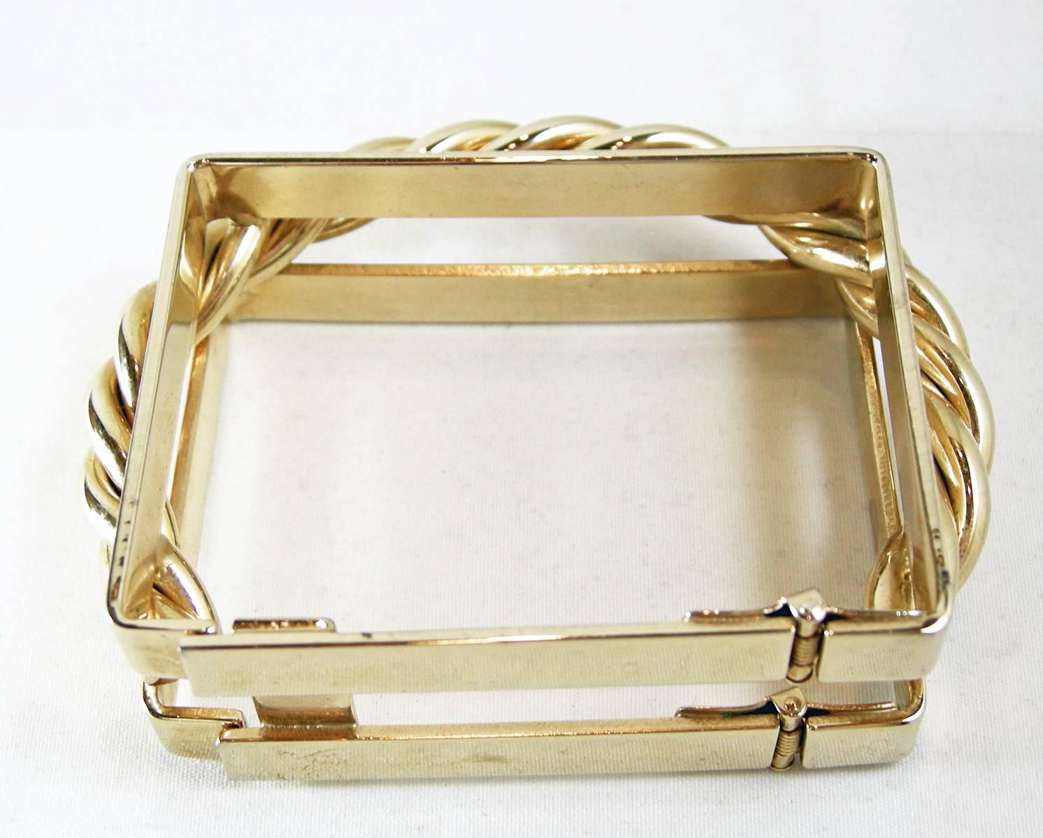 Designer Square Gold-Tone Cuff Bracelet In Excellent Condition In New York, NY