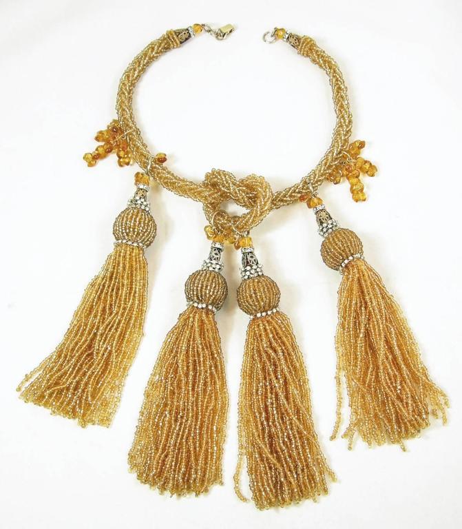 Anka Bugle Beaded Vintage Tassel Necklace For Sale at 1stDibs bugle