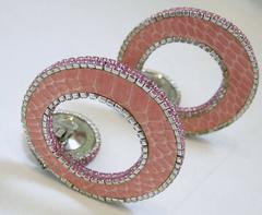 Vintage 1970s Large Pink Faux Snake & Rhinestone Dangling Earrings