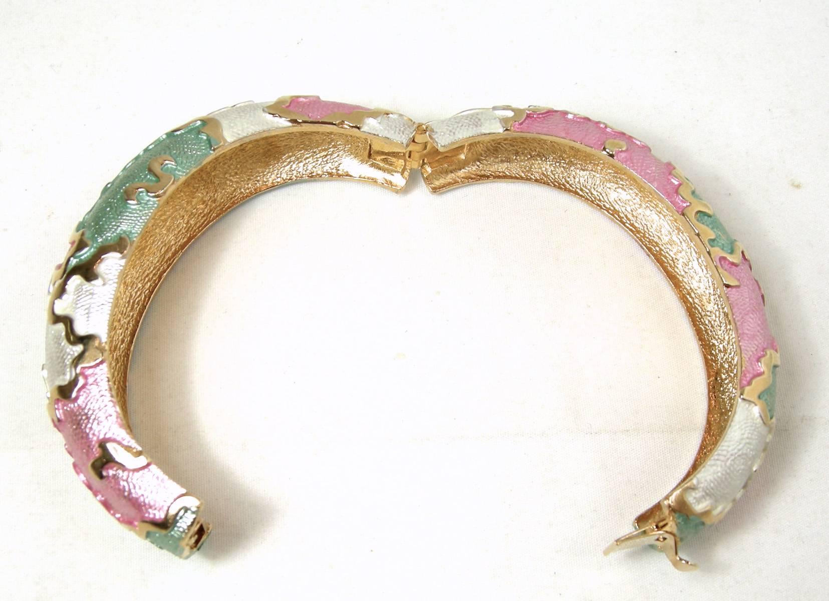 Vintage 1970’s Multi Color Iridescent Enamel Bracelet In Excellent Condition In New York, NY