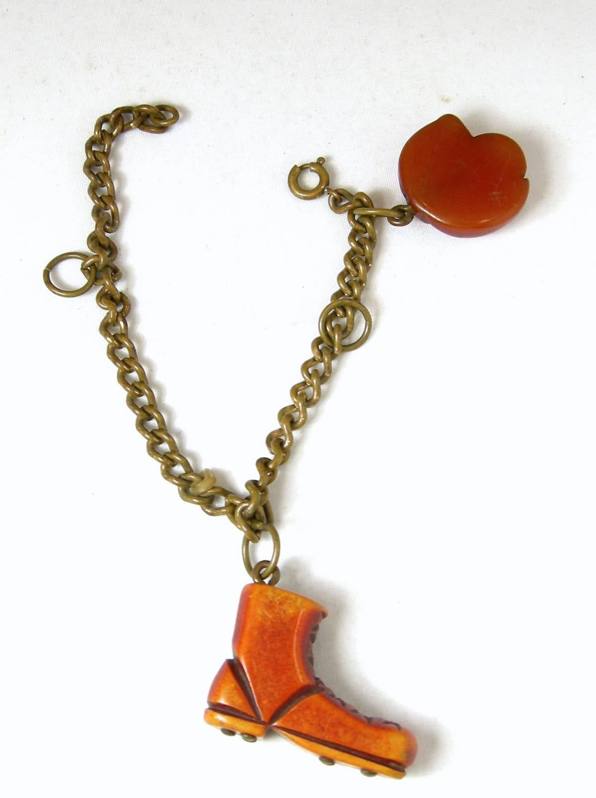Bakelite Football Vintage Charm Bracelet, 1930s In Excellent Condition For Sale In New York, NY