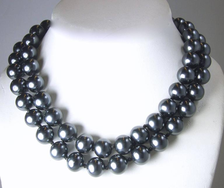 Vintage Lane Double Strand Faux Black Pearl Necklace at 1stDibs