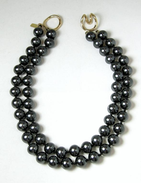 Vintage Kenneth Lane Double Strand Faux Black Pearl Necklace at 1stDibs