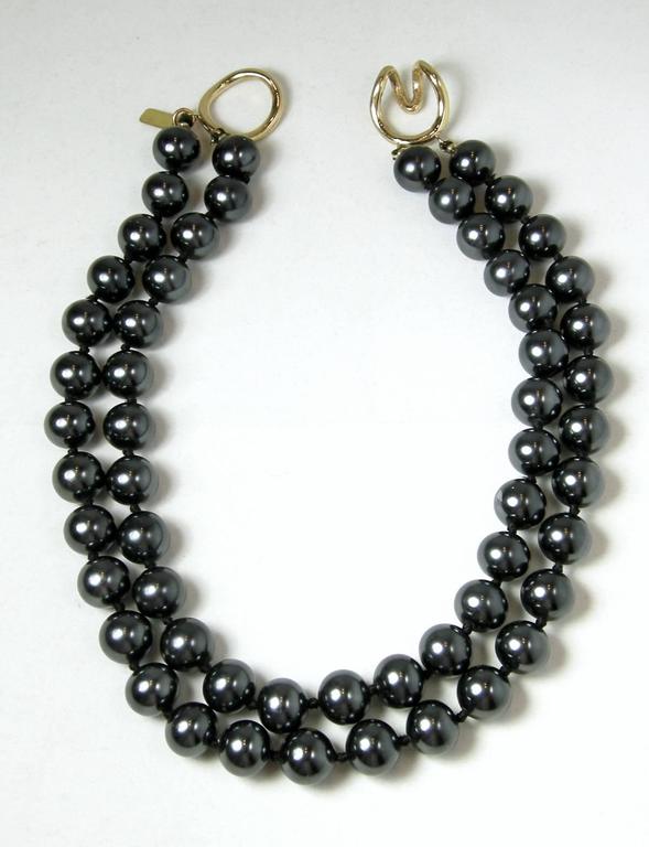 Vintage Lane Double Strand Faux Black Pearl Necklace at 1stDibs
