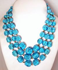 Vintage Three Strand Turquoise Murano Glass Necklace