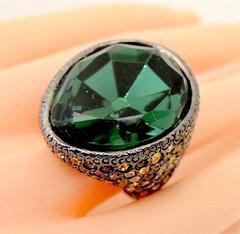 Kenneth Jay Lane Huge Emerald Crystal Cocktail Ring