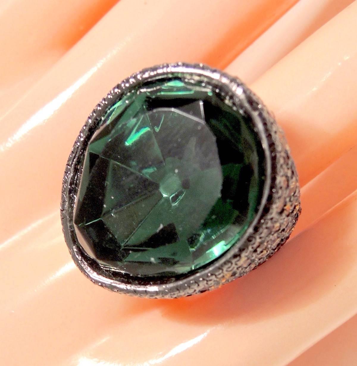 Kenneth Jay Lane Huge Emerald Crystal Cocktail Ring 1