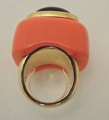 Kenneth Lane Black Enamel & Faux Coral Ring