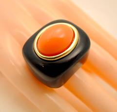 Kenneth Lane Black Enamel & Faux Coral Ring