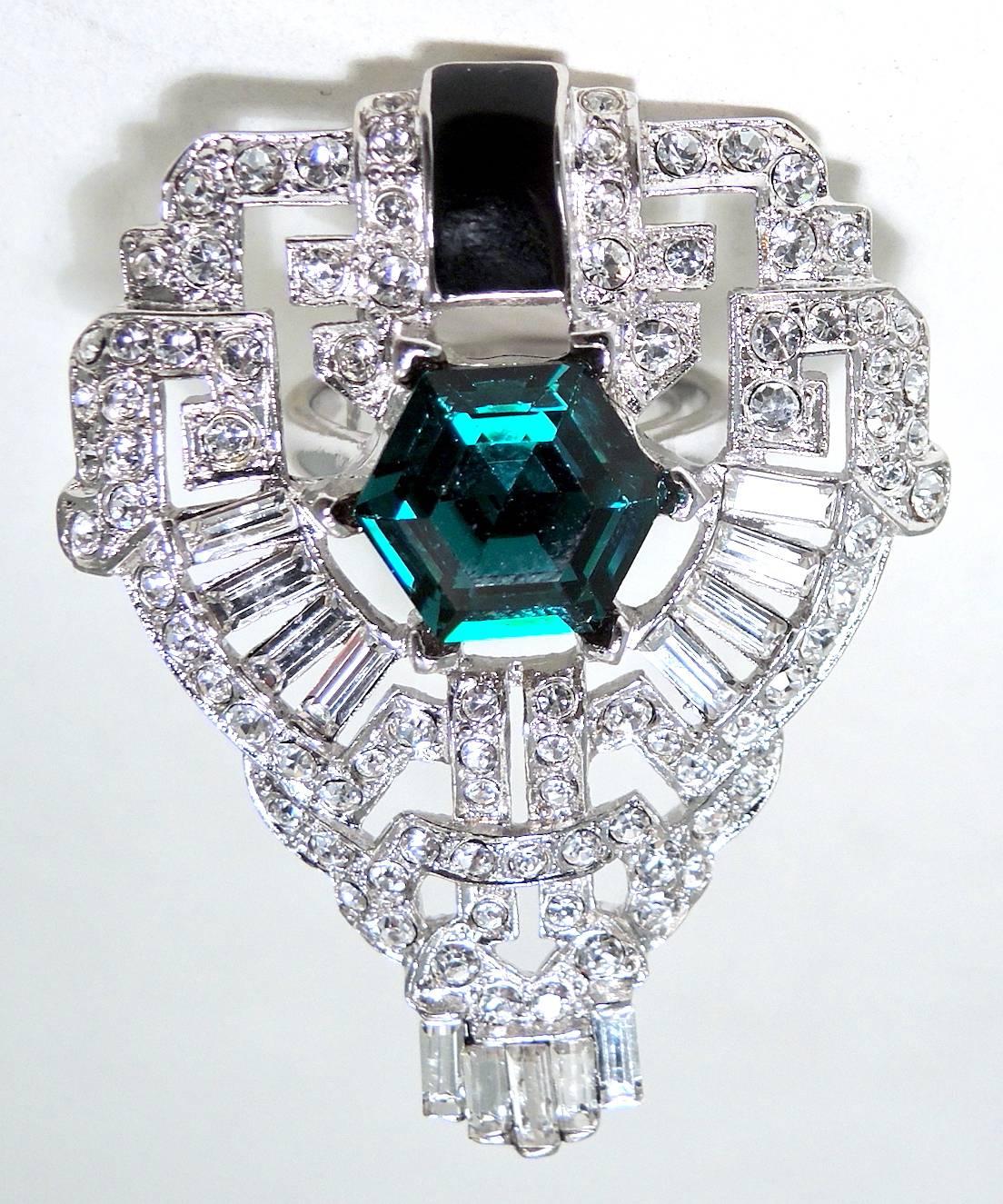 Women's Kenneth Jay Lane Emerald Green & Clear Crystal Statement Ring