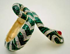 Kenneth Jay Lane Green Enamel Serpent Bracelet