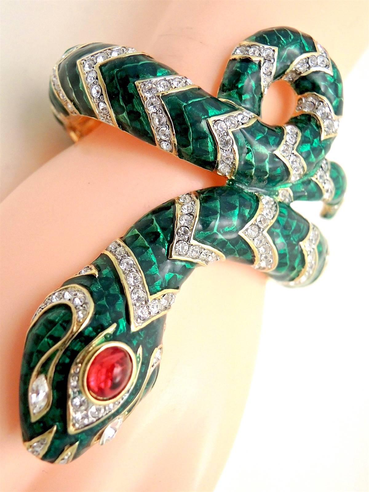 Women's Kenneth Jay Lane Green Enamel Serpent Bracelet