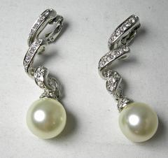 Vintage Rare  “K.J.L” Faux Pearl & Rhinestone Drop Earrings