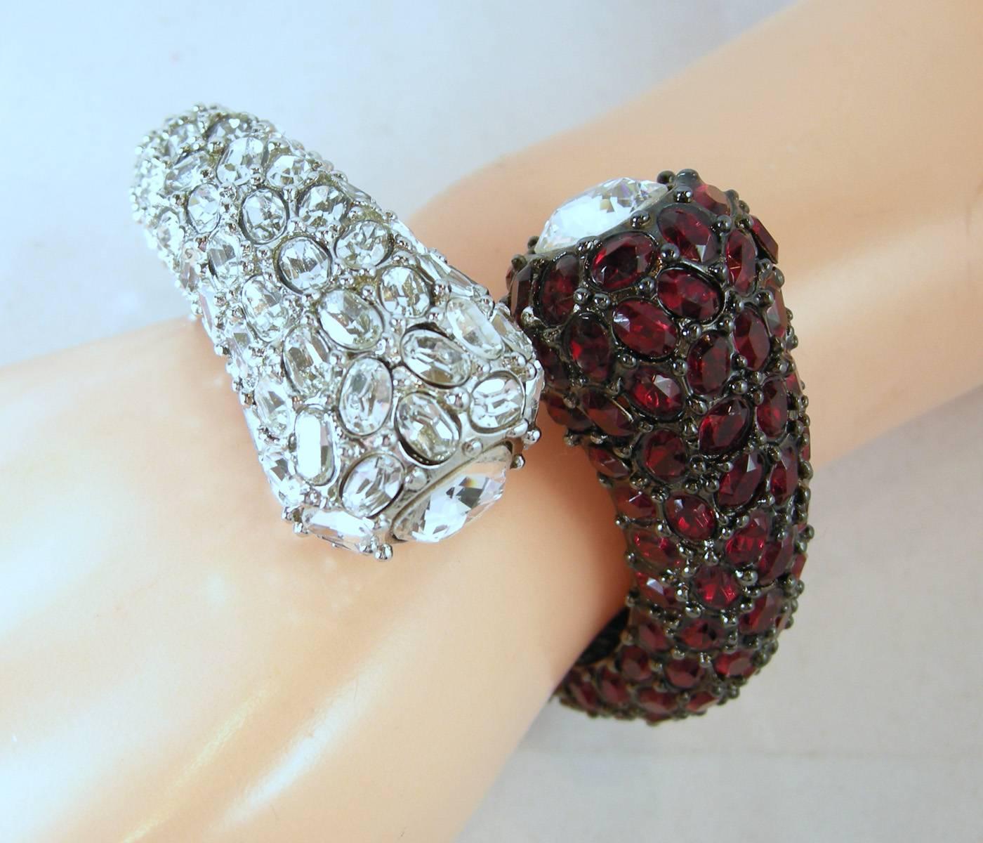 Kenneth Jay Lane Clear and Ruby Red Clamper Bracelet For Sale 1
