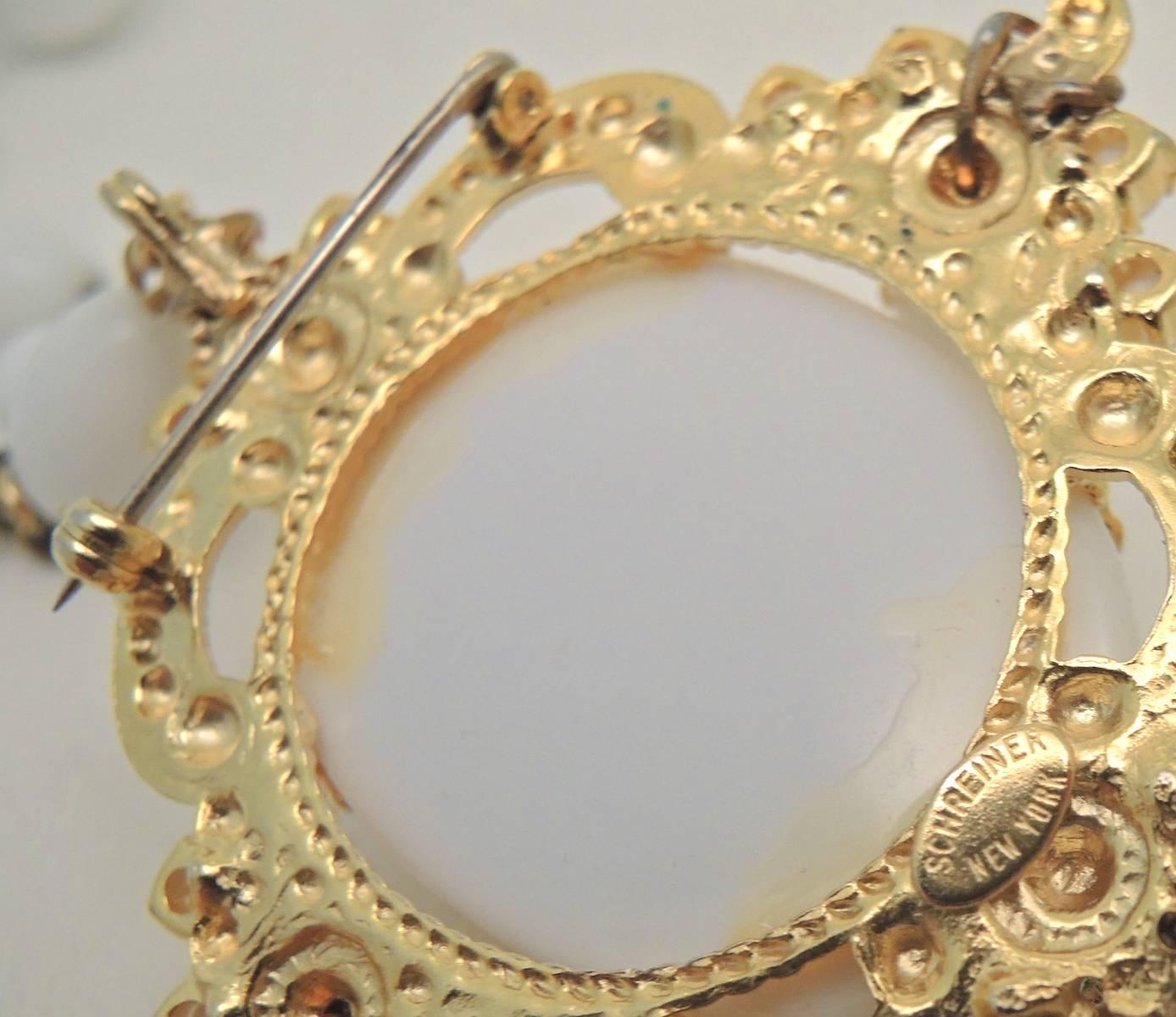 Vintage Signed Schreiner NY Milk Glass Runway Necklace & Earrings Set For Sale 3