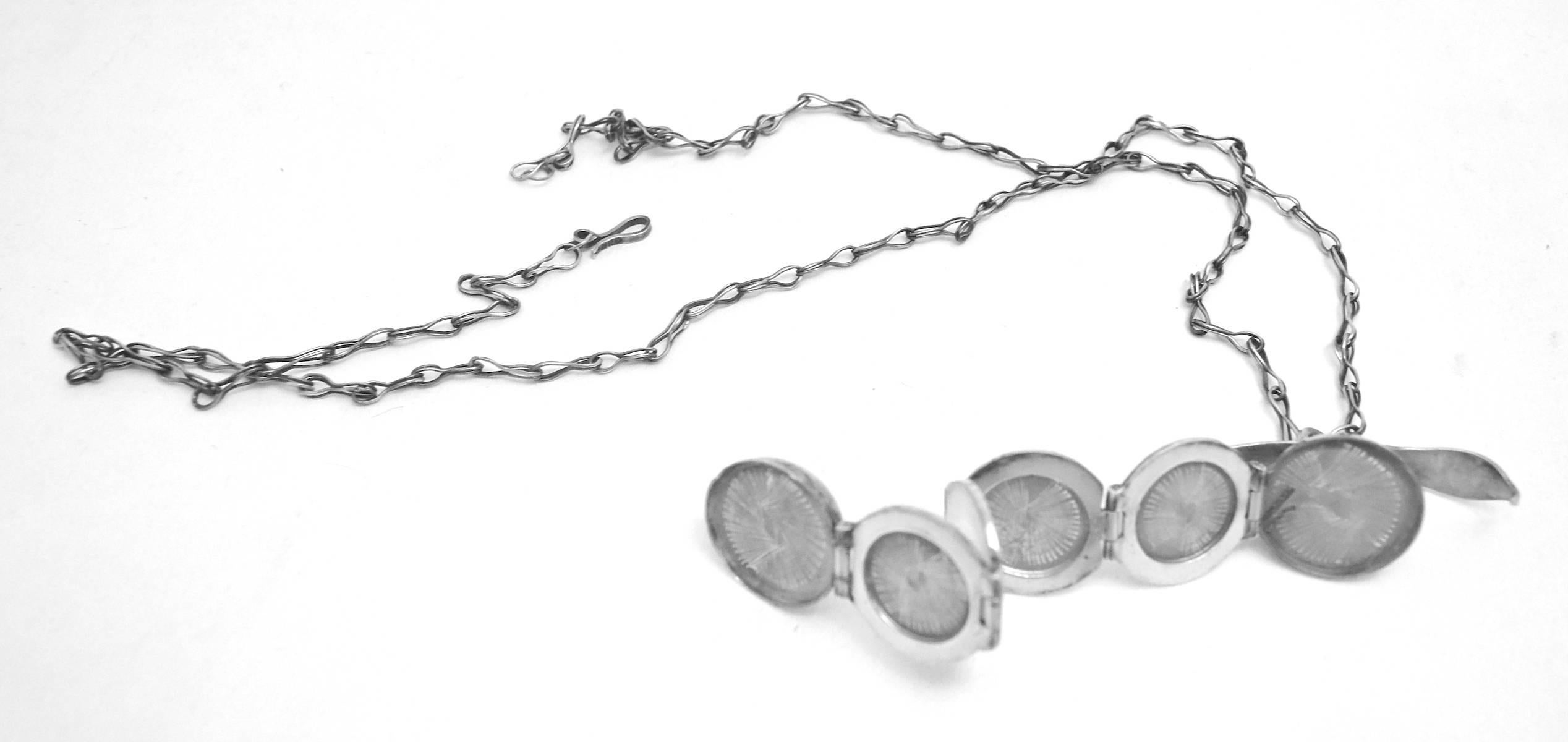 Art Deco Vintage 1920s Sterling Silver 4-Picture Locket Ball Pendant Necklace 2