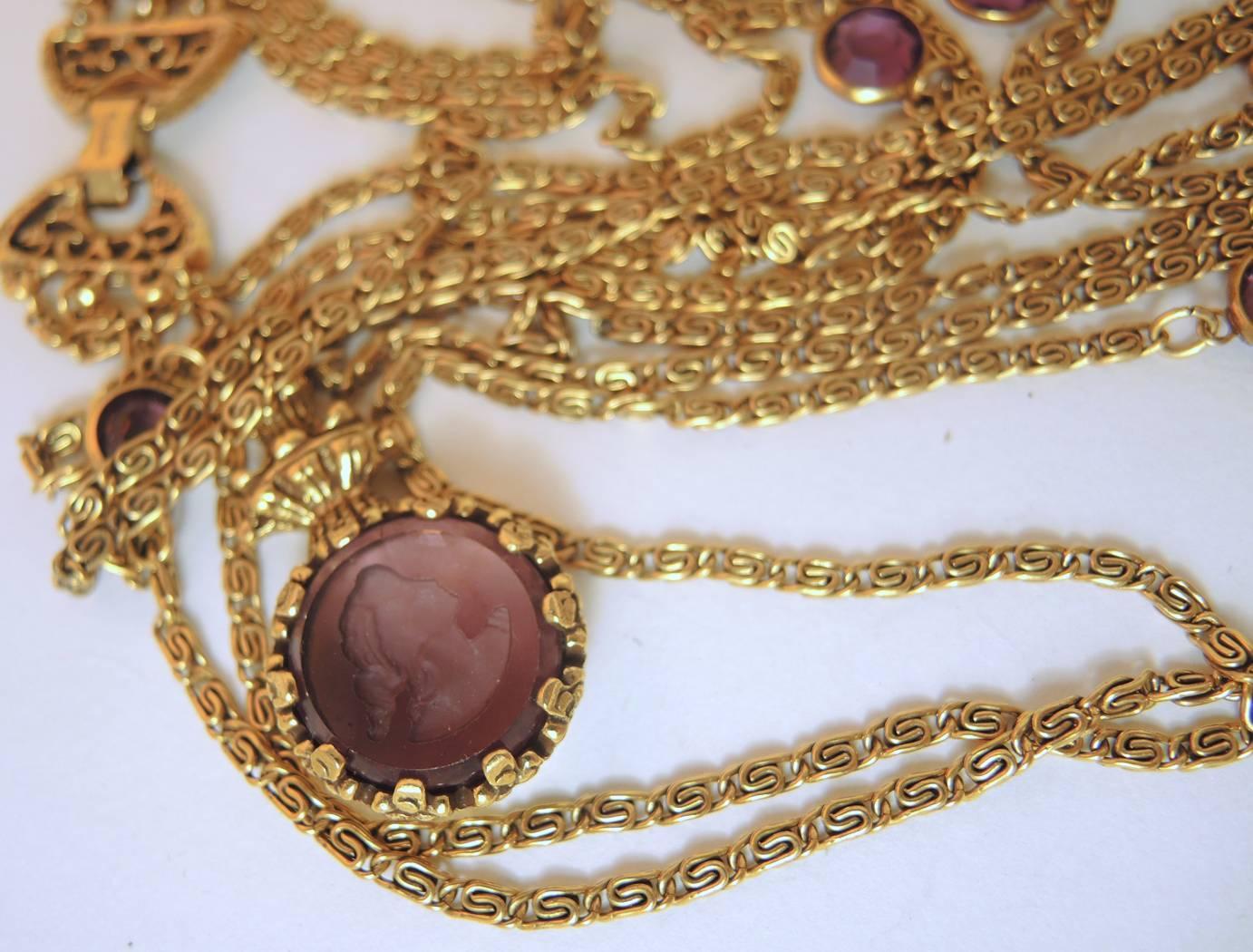 Vintage 1960s Signed 3Strand Goldette Necklace For Sale at 1stdibs