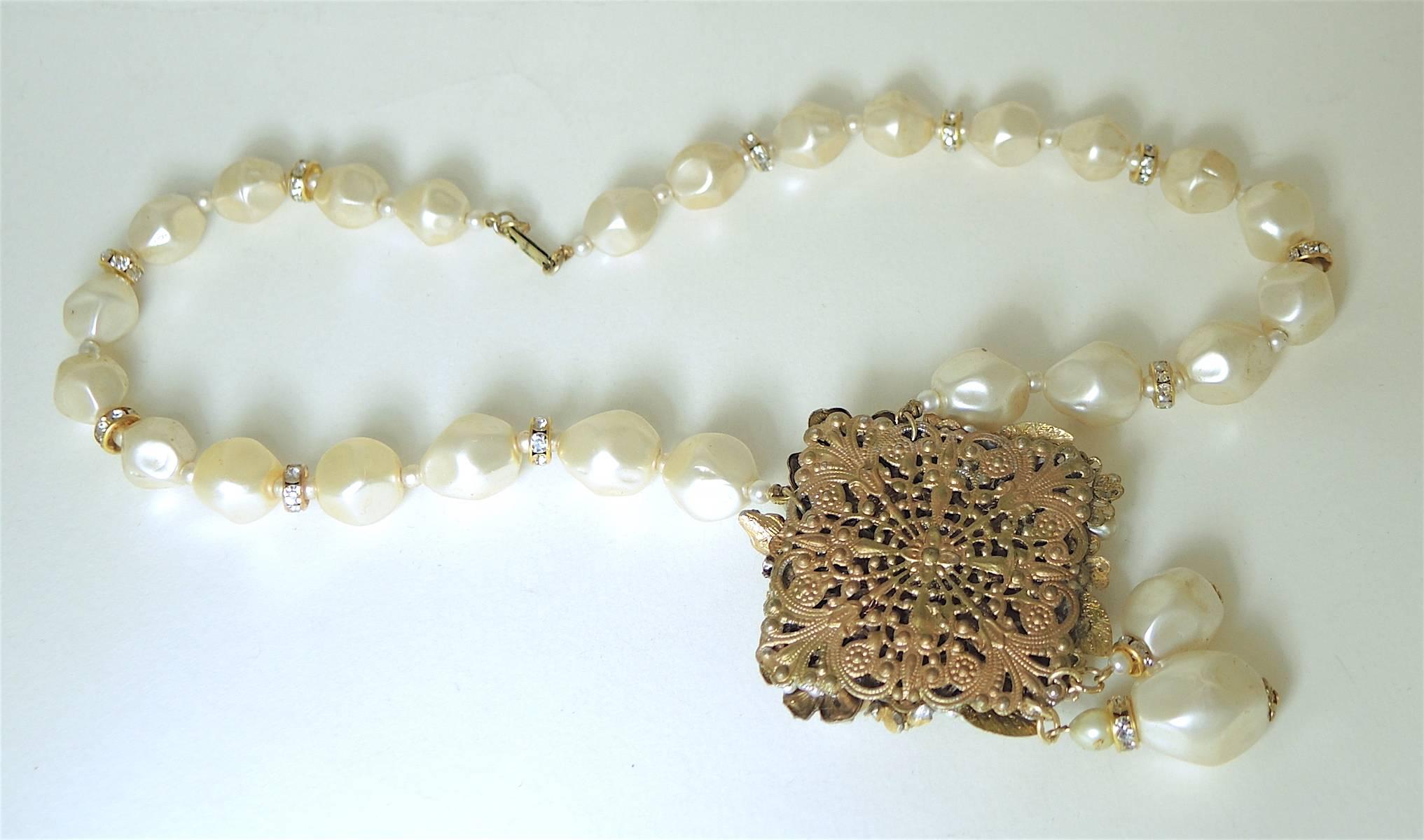 Women's Miriam Haskell Vintage Classic Faux Pearl Drop Necklace, 1950s