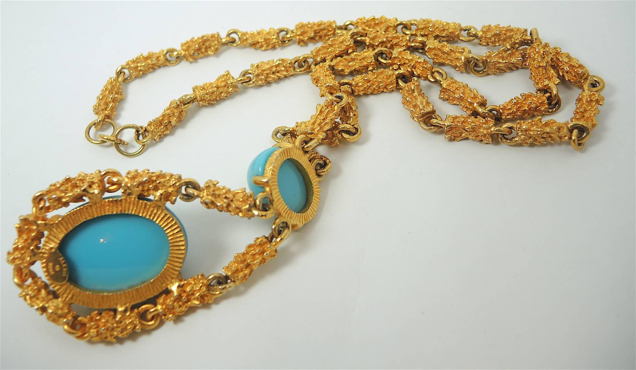 Vintage Signed Alexis Kirk Faux Turquoise Drop Necklace   In Excellent Condition In New York, NY