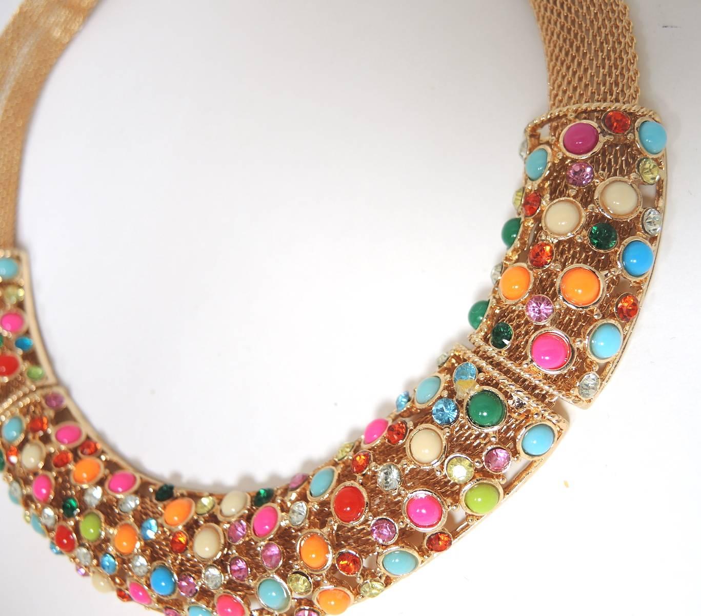 Oscar De la Renta Multi Color Cabochon Collar Necklace In Excellent Condition In New York, NY