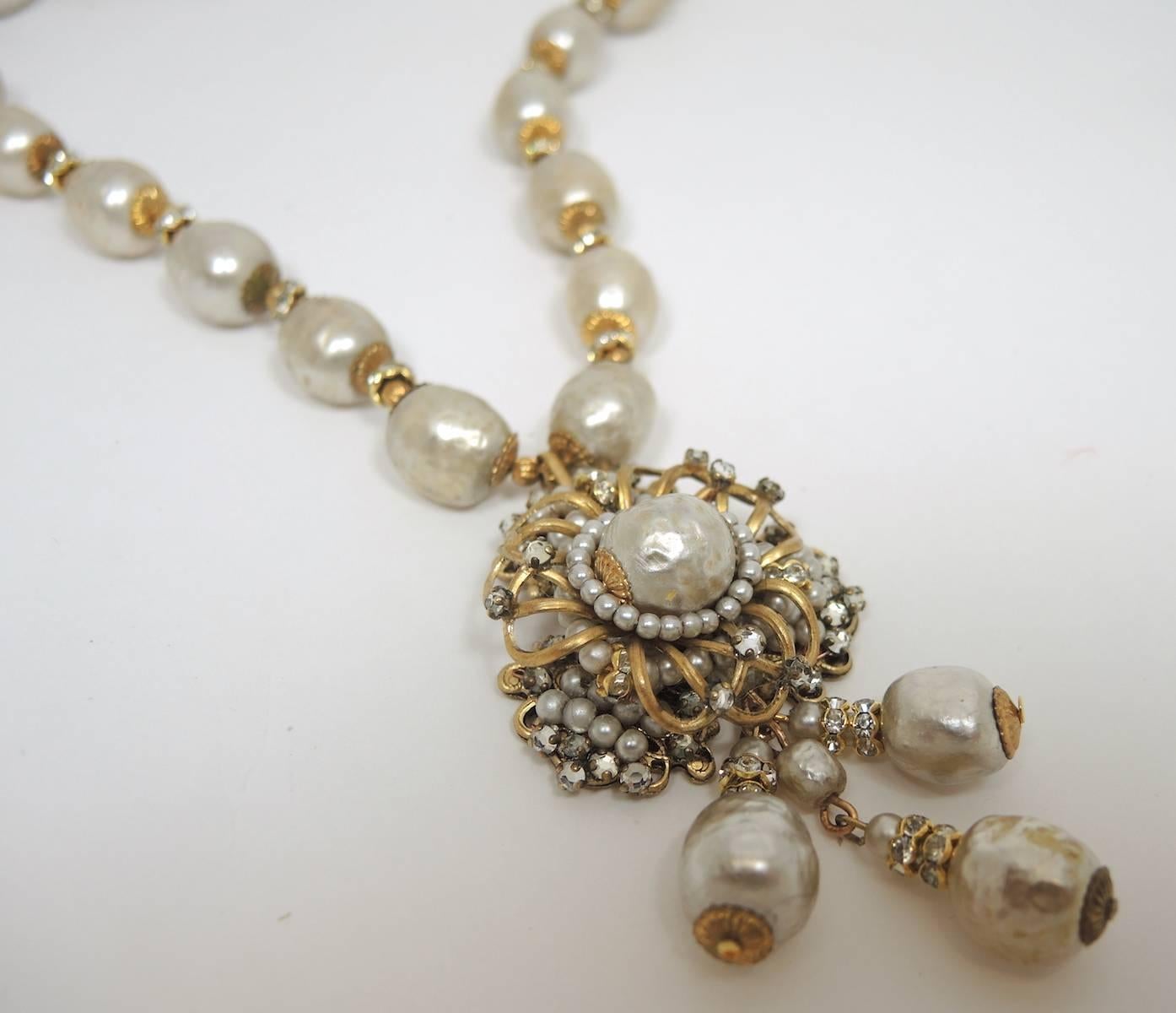 Women's Vintage 1950s Signed Miriam Haskell Faux Pearl Necklace