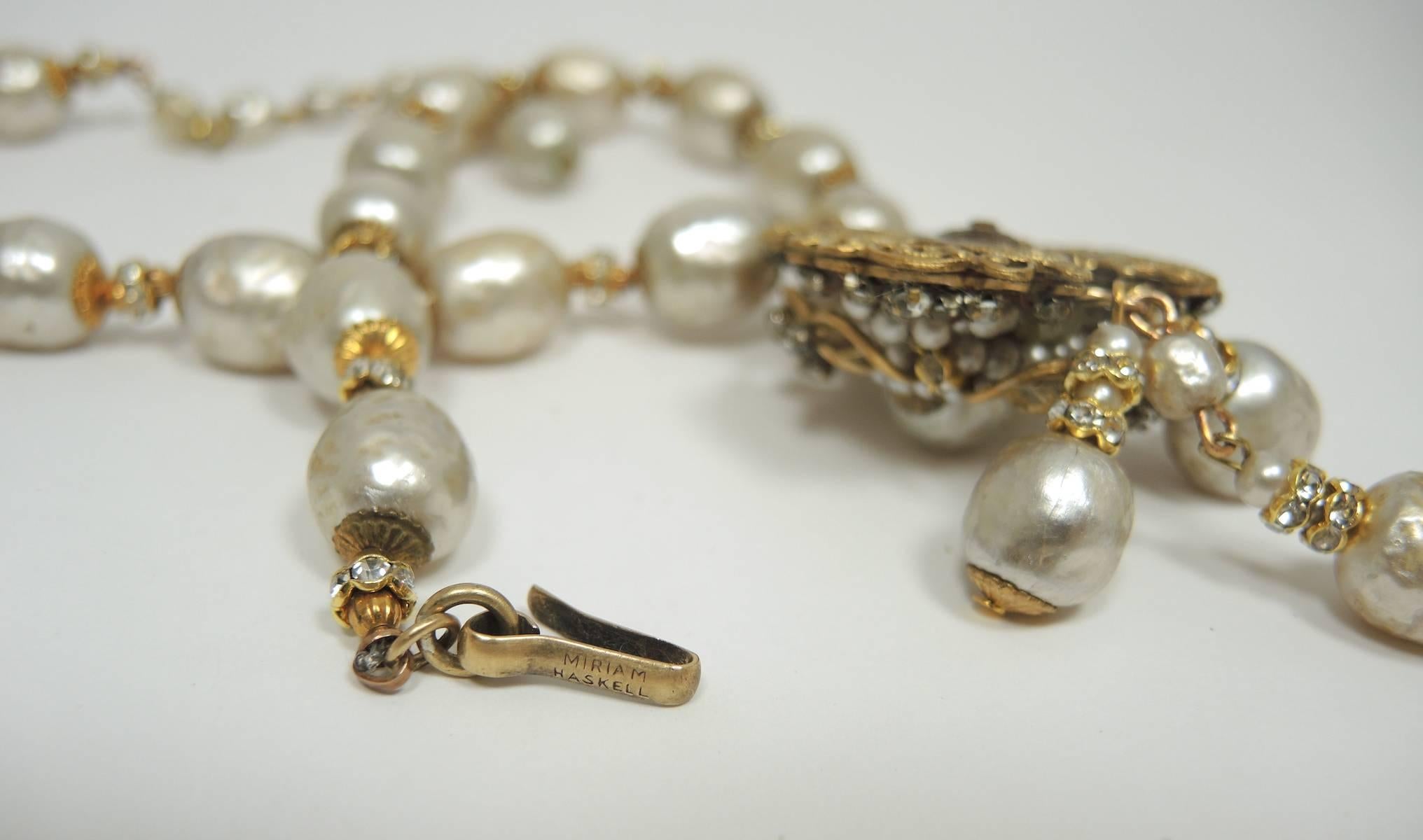 Vintage 1950s Signed Miriam Haskell Faux Pearl Necklace at 1stDibs