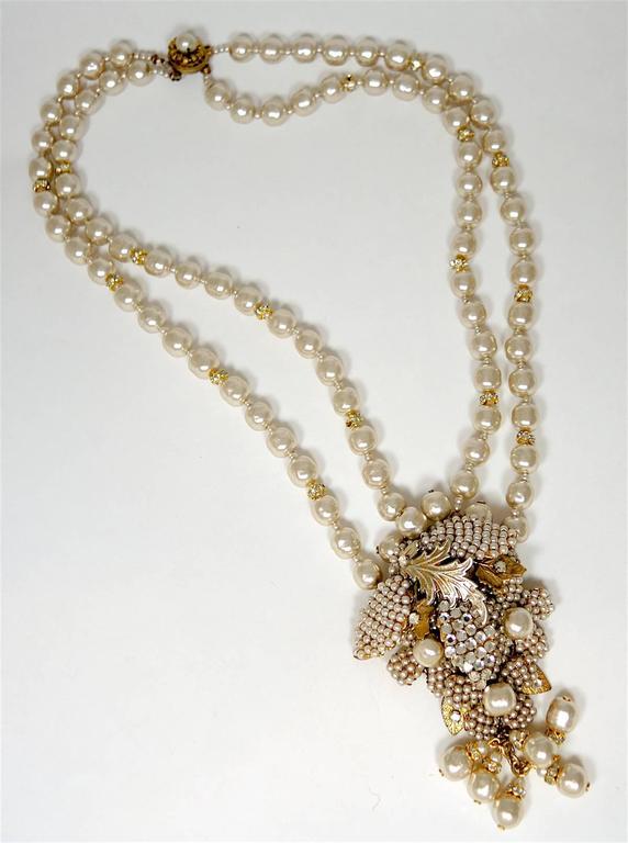 Vintage 1950s Miriam Haskell 2-Strand Faux Pearl Necklace at 1stdibs
