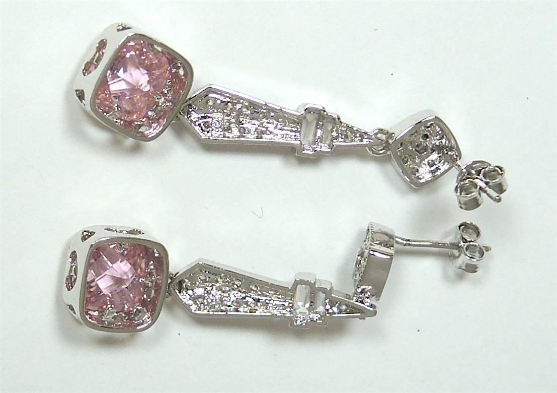 Women's Vintage Pink Crystal Sterling Silver Drop Earrings