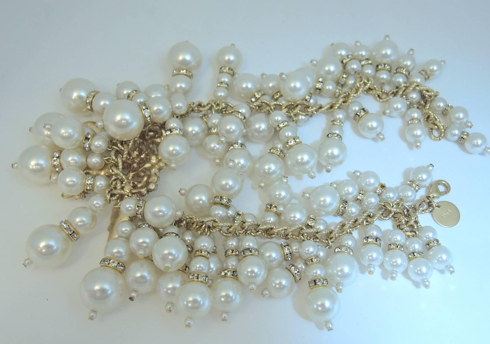 Women's Designer Anka Massive One-Of-A-Kind Golden Leaf Faux Pearl Bib Necklace 