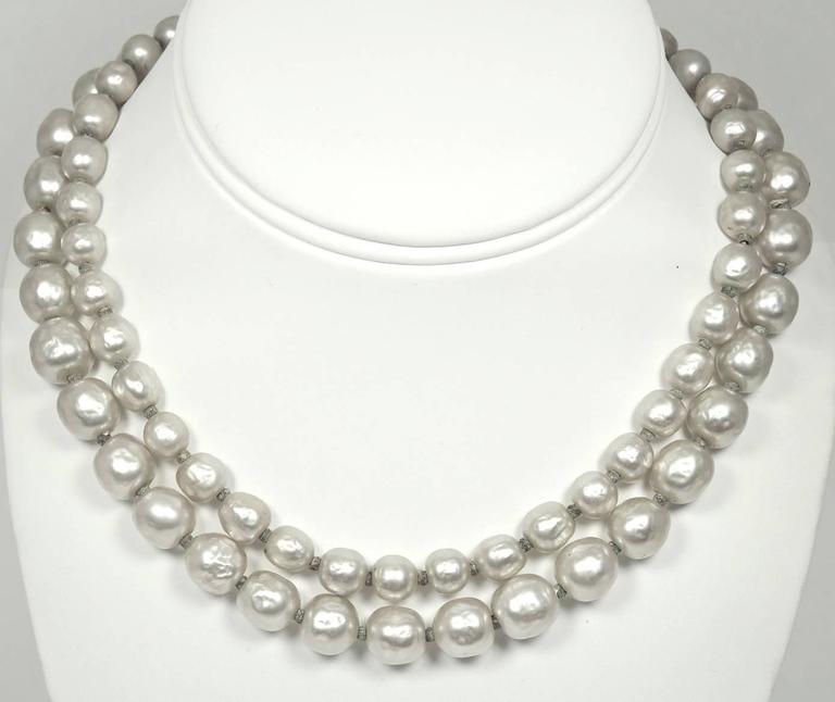 Vintage Signed 1950s Miriam Haskell Double Strand Faux Pearl Choker ...