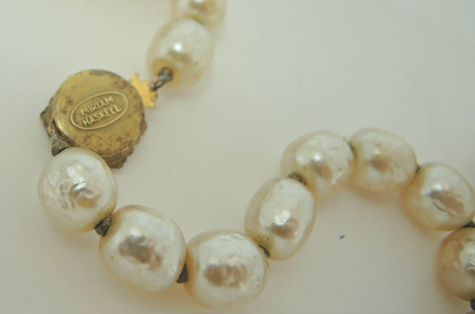 Women's Signed 1950s Miriam Haskell Single Strand Faux Pearl Necklace