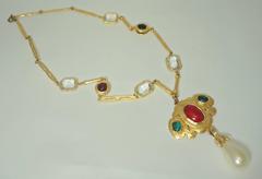 Multicolor Haute Chicklet Faux Pearl Drop Necklace