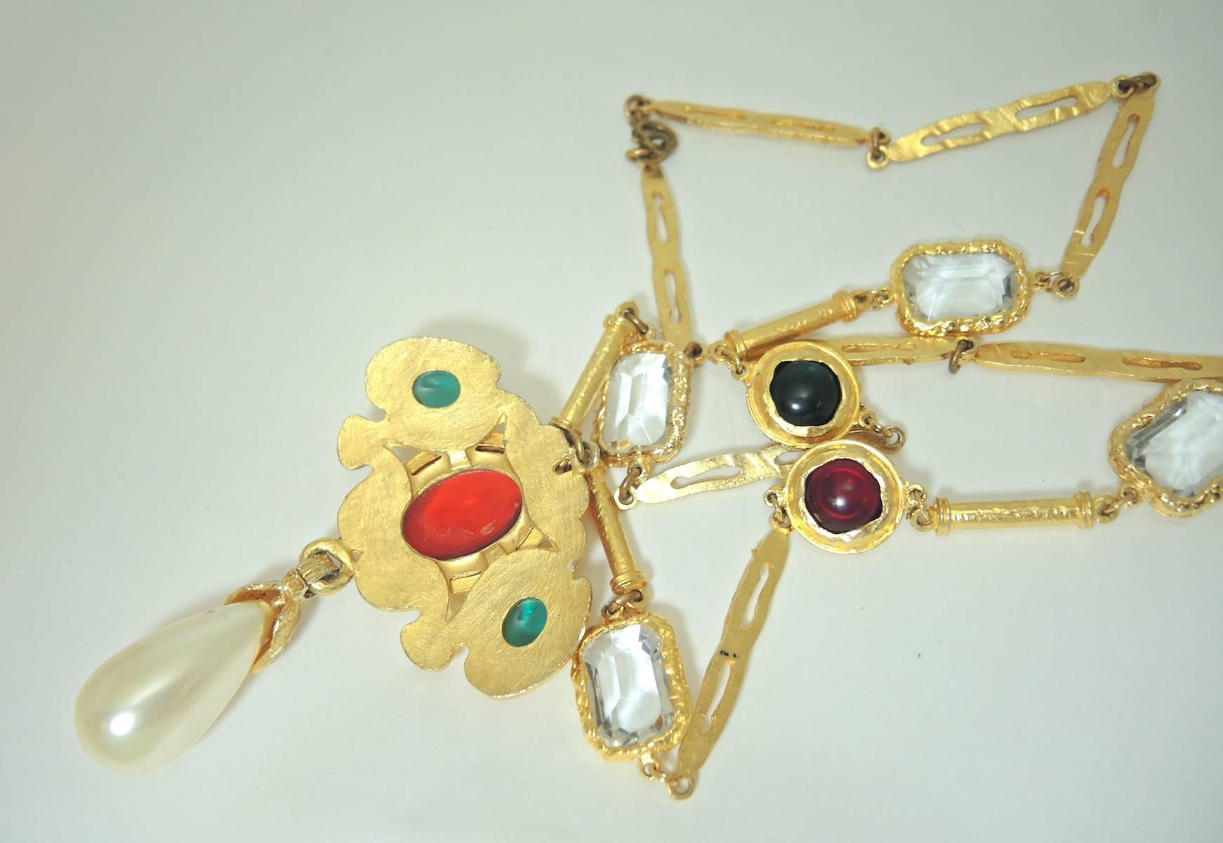 Women's Multicolor Haute Chicklet Faux Pearl Drop Necklace