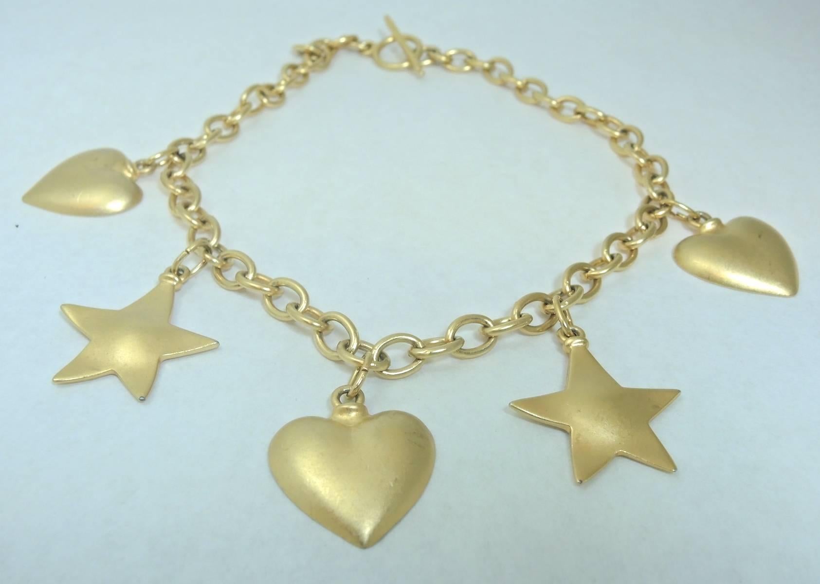 Vintage Stars & Hearts Charm Necklace In Excellent Condition In New York, NY