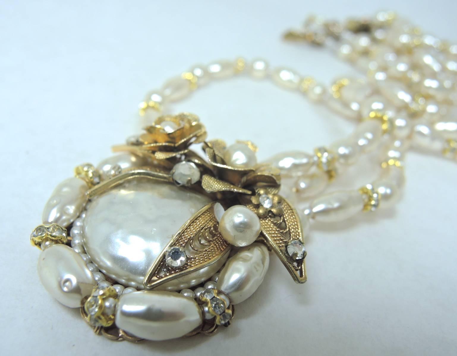 Miriam Haskell Vintage Faux Pearl Necklace and Bracelet Set, 1948  In Excellent Condition In New York, NY