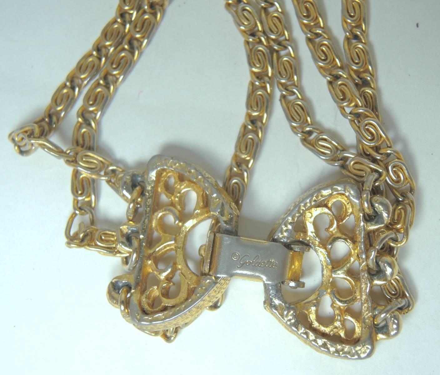 Women's Vintage Goldette Floral Enamel Pendant & Locket Necklace 
